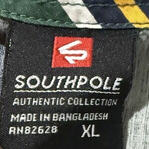 Southpole Shirt Mens XL Green Black‎ Striped Button Up Short Sleeve Chest Pocket